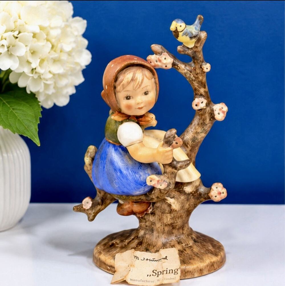 Vintage Goebel Hummel Spring Figurine TMK-3 Germany Girl Tree Bird Orig Label